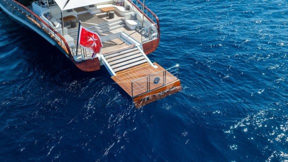 Swim platform lowered into water