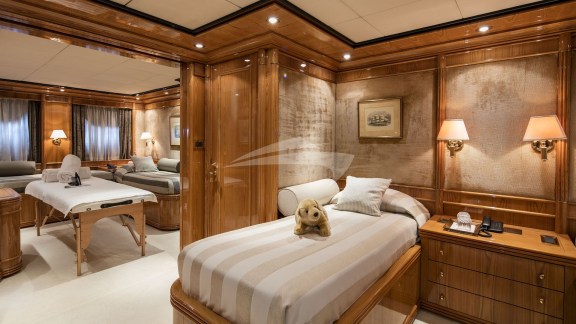 Twin cabins converted into a spacious stateroomn