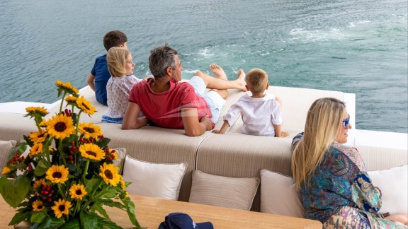Family on the aft deck beds