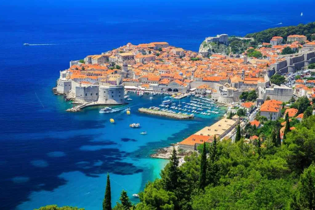 View of Dubrovnik harbour and Marina full of yachts, Croatia
