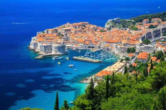 View of Dubrovnik harbour and Marina full of yachts, Croatia