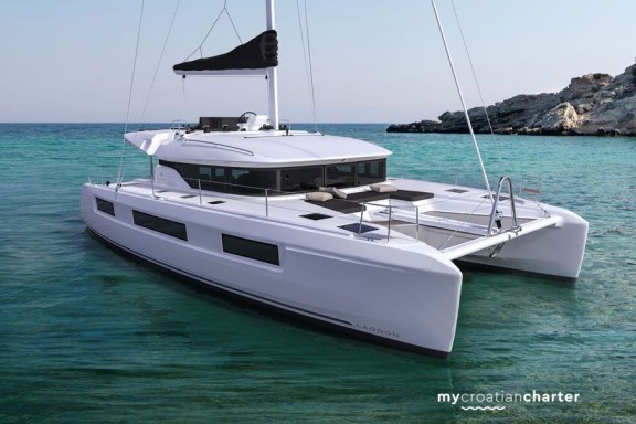 White Luxury catamaran on the water