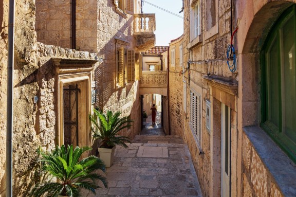 Korcula old town narrow streets, Croatia