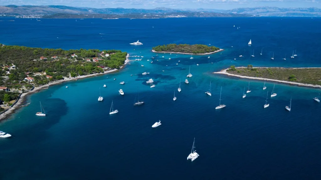 Turquoise water of the Blue Lagoon at Krknjaši on Drvenik Veli island