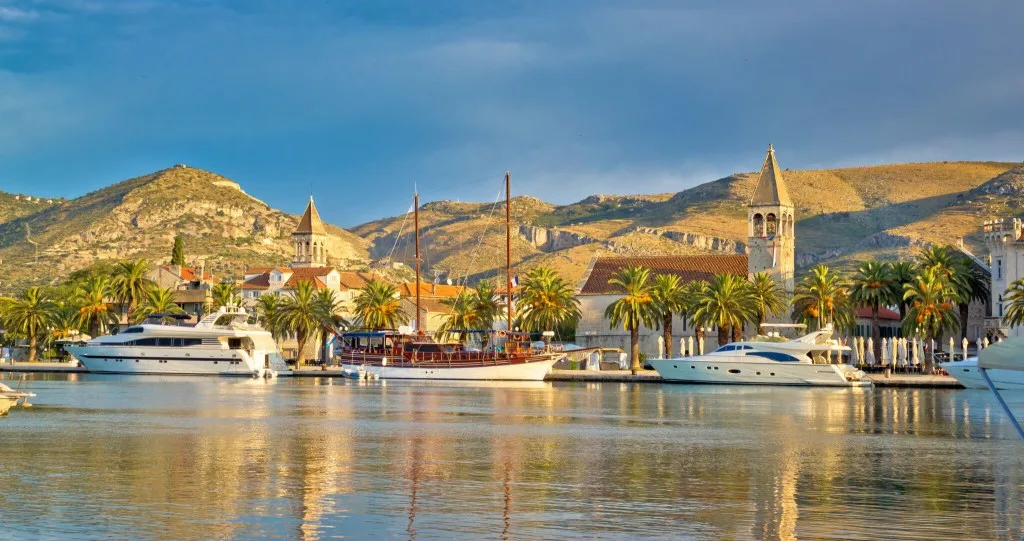 Trogir's historic skyline with the cathedral bell tower seen from the water