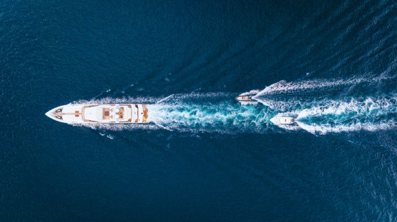 Luxury motor yacht shows speed