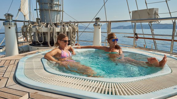 On Deck Hot Tub, Sailing Yacht Running on Waves