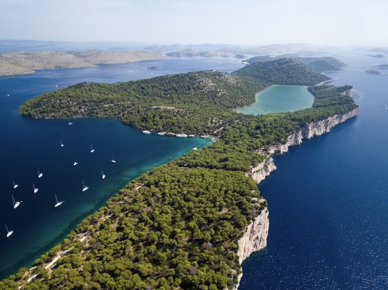 Yachts anchored around the Kornati Islands