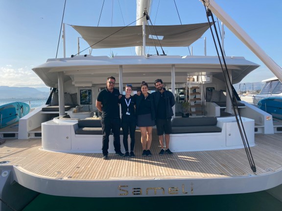 Crew on Sameli at the MEDY Yacht Show in Nafplion in 2024