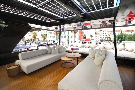 69-foot Sunreef Catamaran Amber One: Flybridge Lounge Area