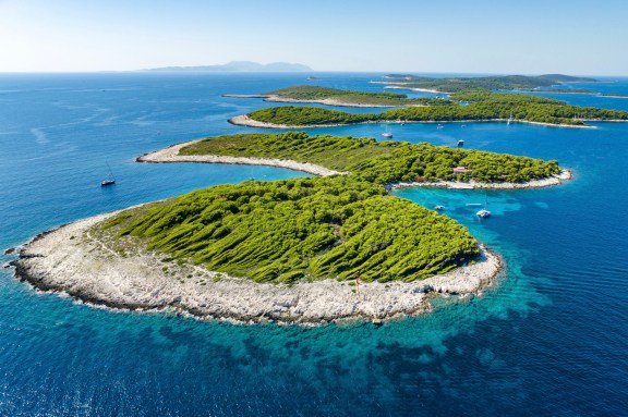 Aerial view of the Pakleni Islands, Croatia