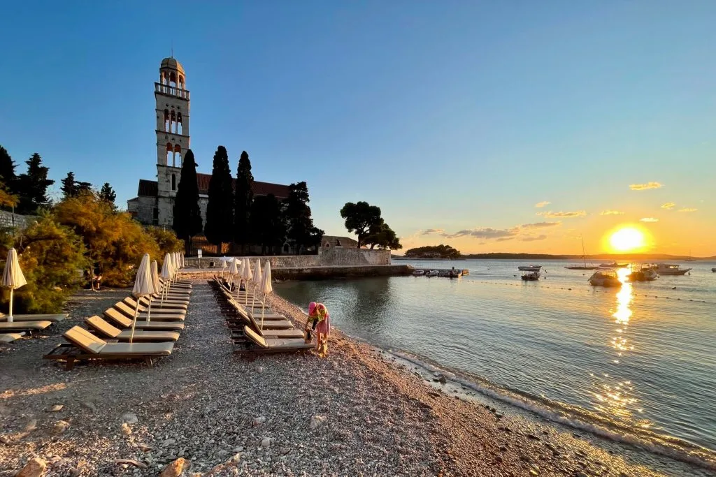 Hvar beach at sunset, Croatia