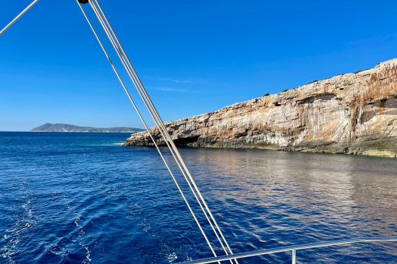 Sailing along the rocky coast of Vis Island