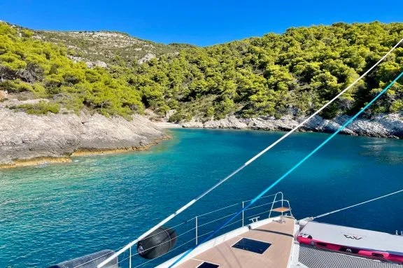 Sailing the coast of Vis Island, Croatia