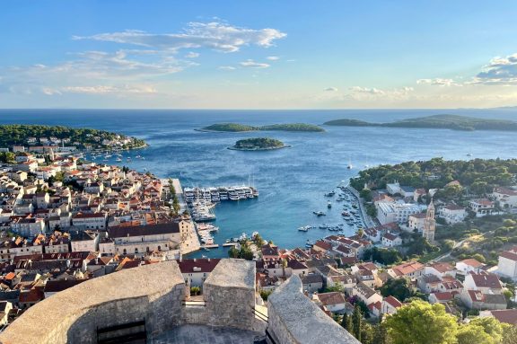 View of Hvar harbour from the fortress, Croatia