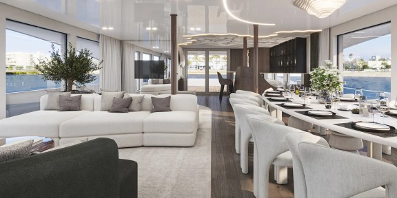 BELLO Luxury Charter Yacht Custom 54M Main Deck Seating And Dining