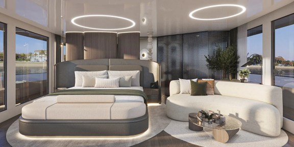 BELLO Luxury Charter Yacht Custom 54M Master Cabin Bed