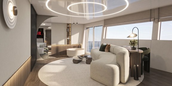 BELLO Luxury Charter Yacht Custom 54M Master Cabin Seating Area