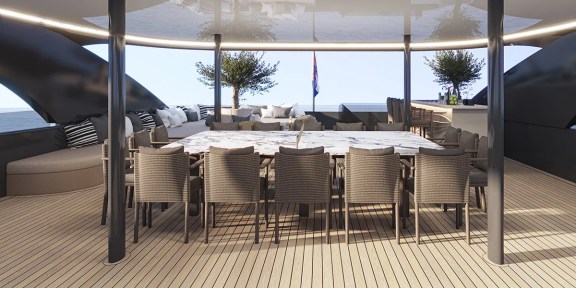 BELLO Luxury Charter Yacht Custom 54M Sundeck Dining Area