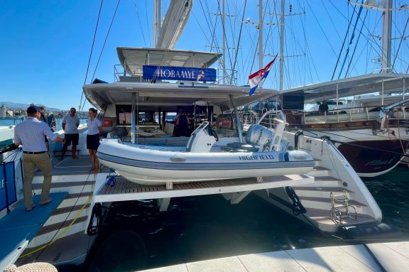 Catamaran FLORAMYE docked in Split at the CRO.YA. Yacht Charter Show 2025