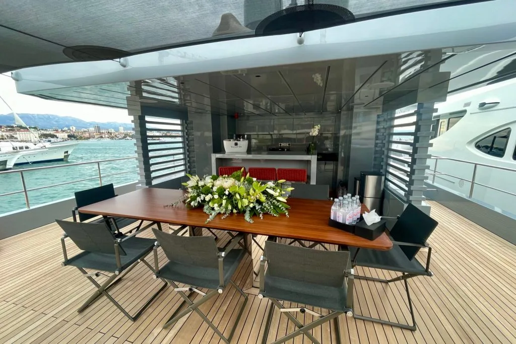 Superyacht CARMEN aft deck dining