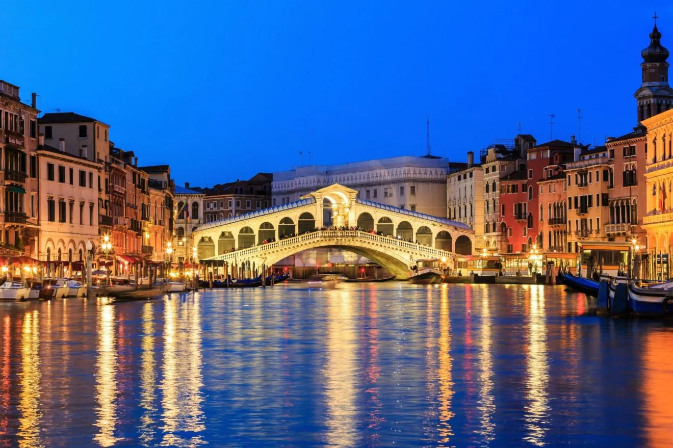 Venice on the water by night