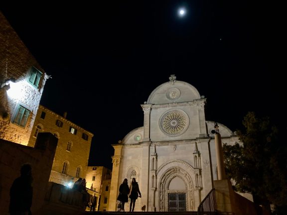 Full moon over St James Cathedral in Sibenik