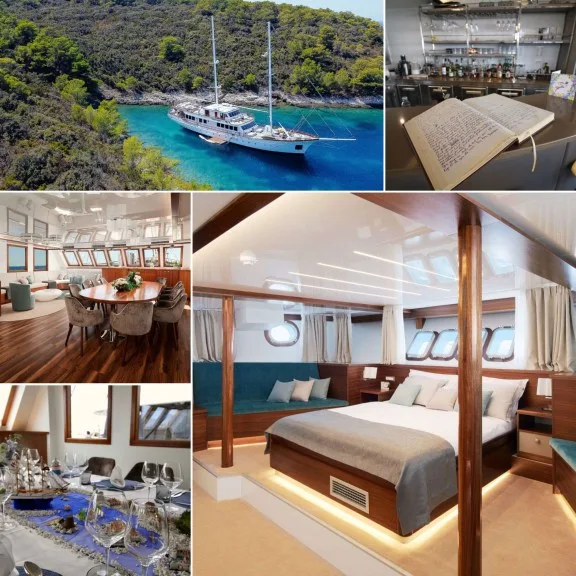 Image grid of classic motorsailer Corsario