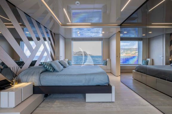 Master cabin with floor to ceiling windows