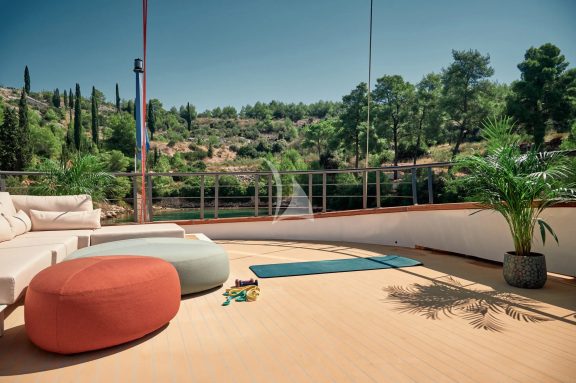 Sundeck yoga stretch in the morning.