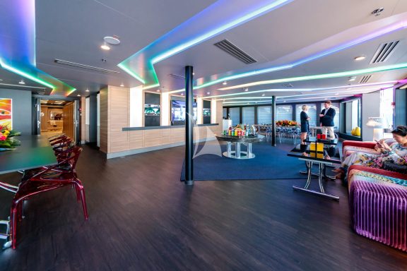 Main deck salon with drink set up