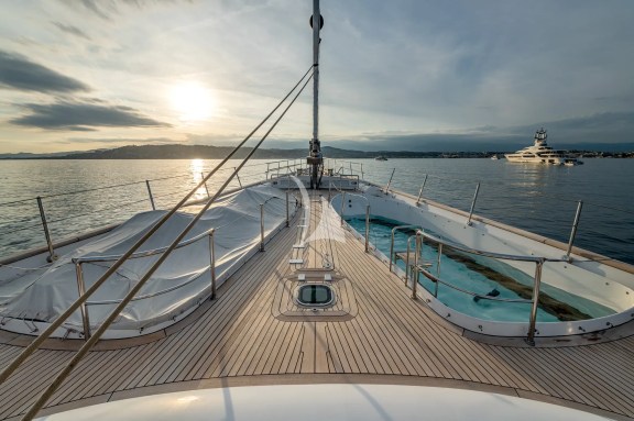 Main deck forward area with tender aby convertible into a sea water pool