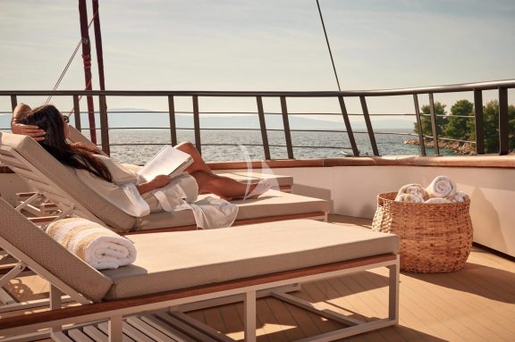 Relaxing on a sundeck.