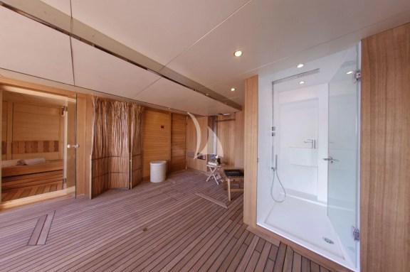 Beach Club with swimming platform (5 x 4.4m), sauna, shower & a wide range of gym equipment (36 sq.meters total)