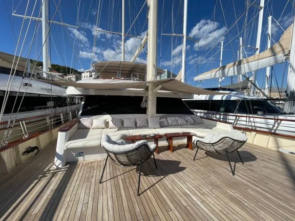 Shaded Foredeck Lounge Luxury Motorsailer Son de Mar