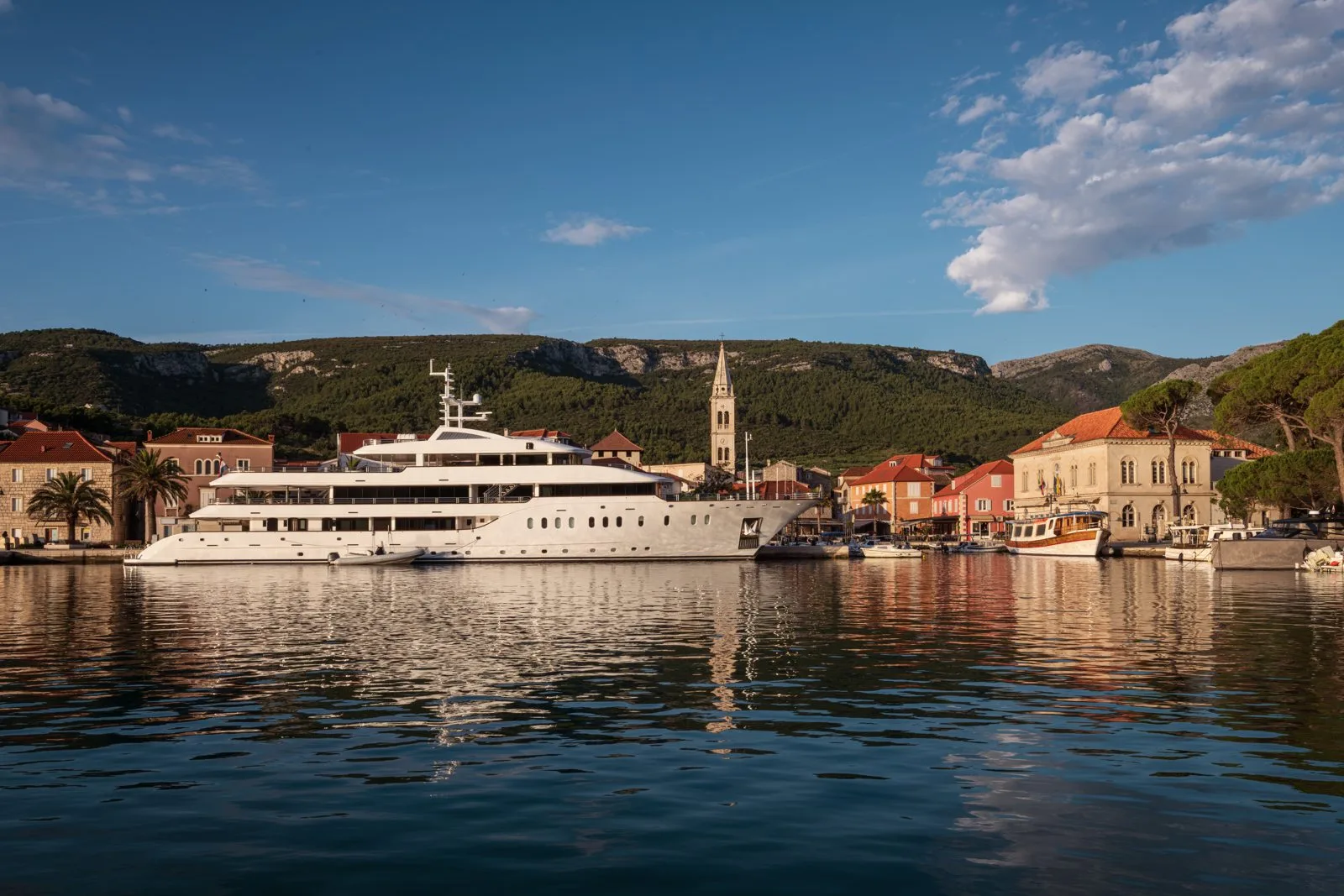 Yacht moored along the waterfront at Jelsa on Hvar