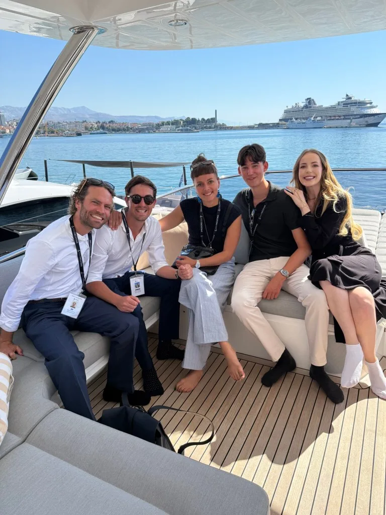Riley, Miles, Klara, Ando and Carina onboard motor yacht OPAL at the CROYA Yacht Show 2026