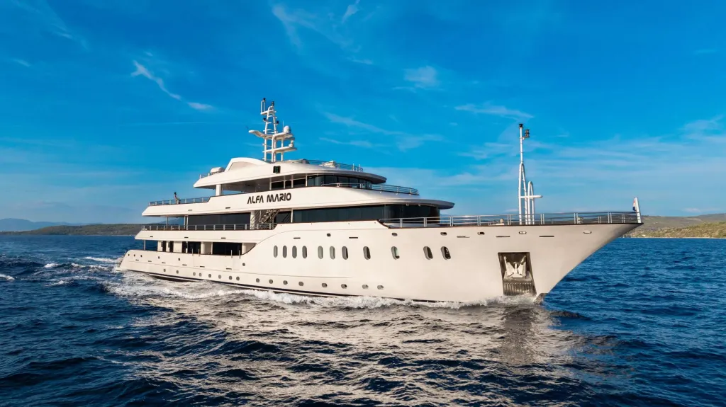 ALFA MARIO, a 170 ft Croatian motor yacht for 32 guests, under way