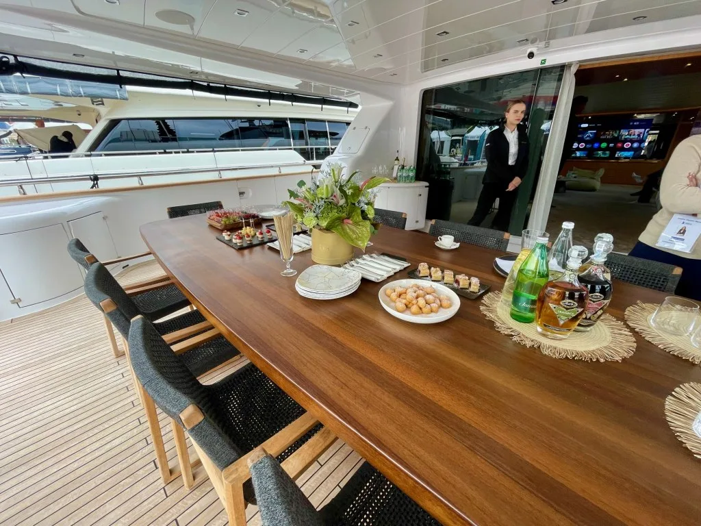 CYNTHIA, the aft-deck table with the crew's lunch spread