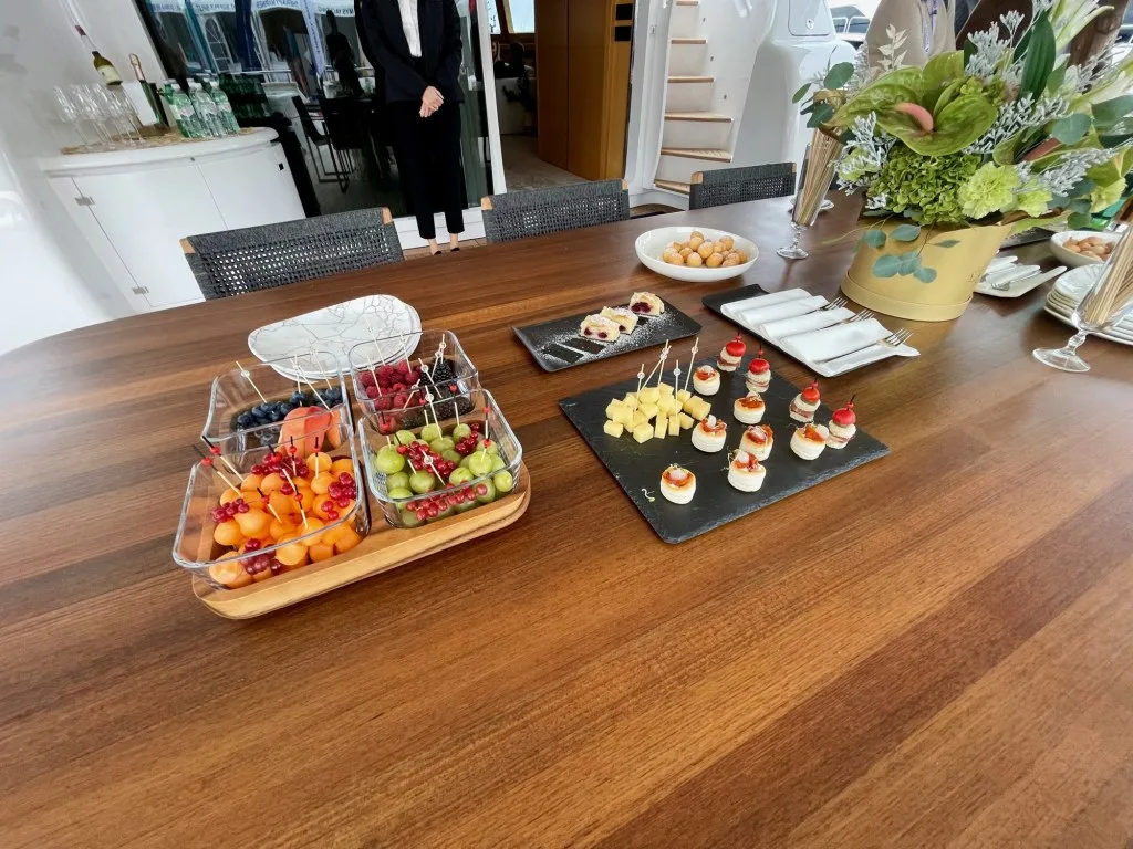 CYNTHIA, the fruit and canapés laid out by the crew