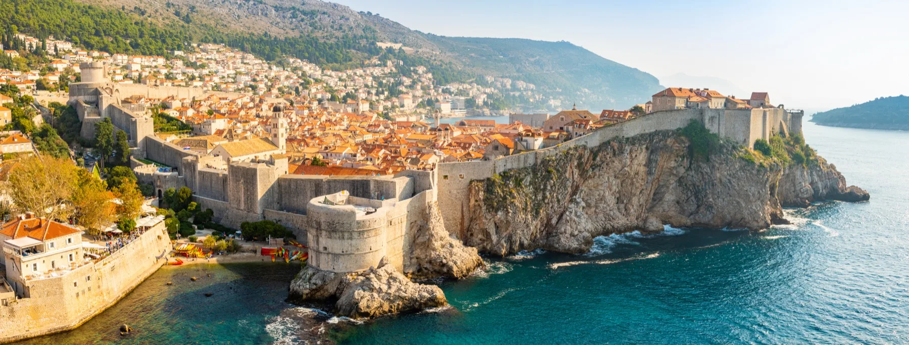 Dubrovnik's old town walls and harbour seen from Fort Lovrijenac