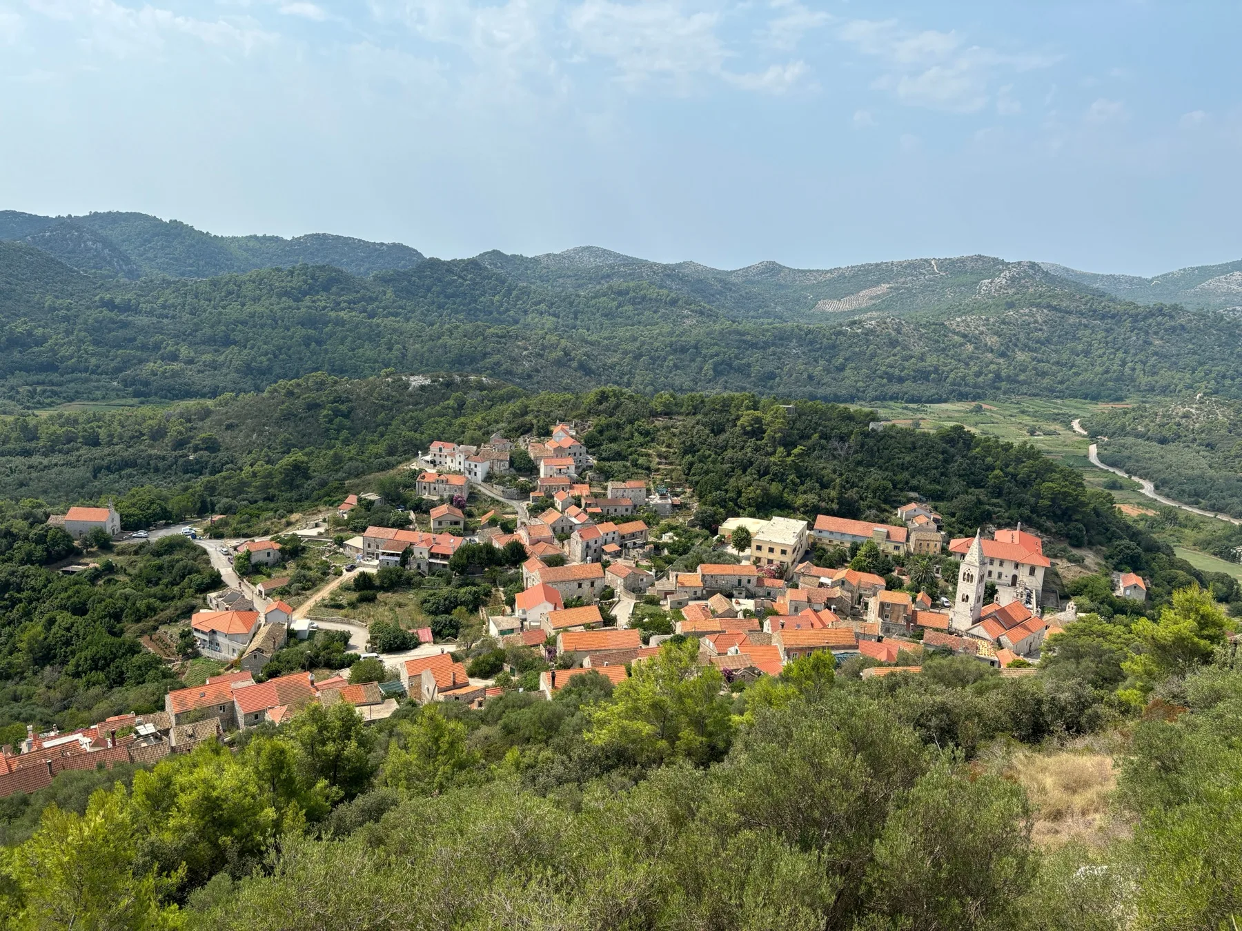 Lastovo town spread across a hillside inland on Lastovo island