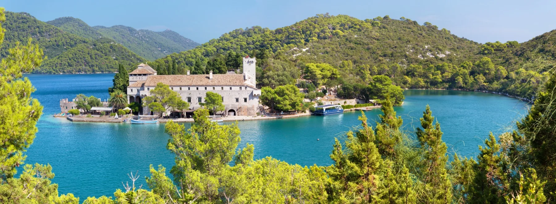 St Mary's islet and its Benedictine monastery in the Great Lake of Mljet National Park
